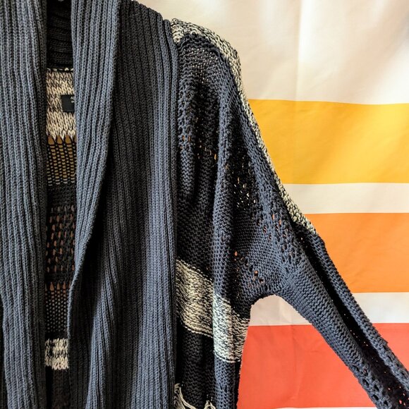 Allsaints Siouxsie Cardigan Black Tan Distressed Knit Grunge Long Duster Fray 4 - Picture 10 of 16